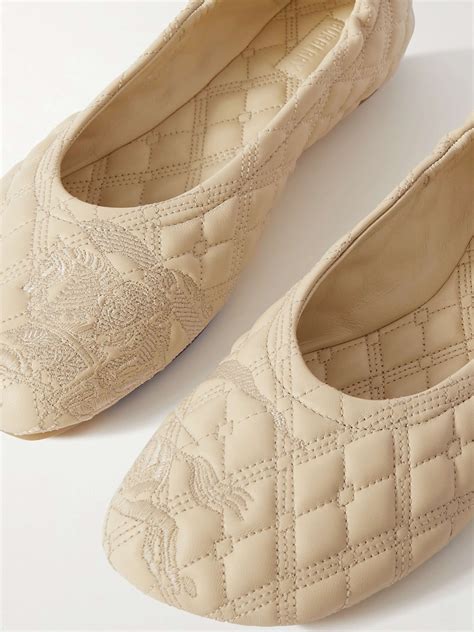 BURBERRY Embroidered quilted leather ballet flats 